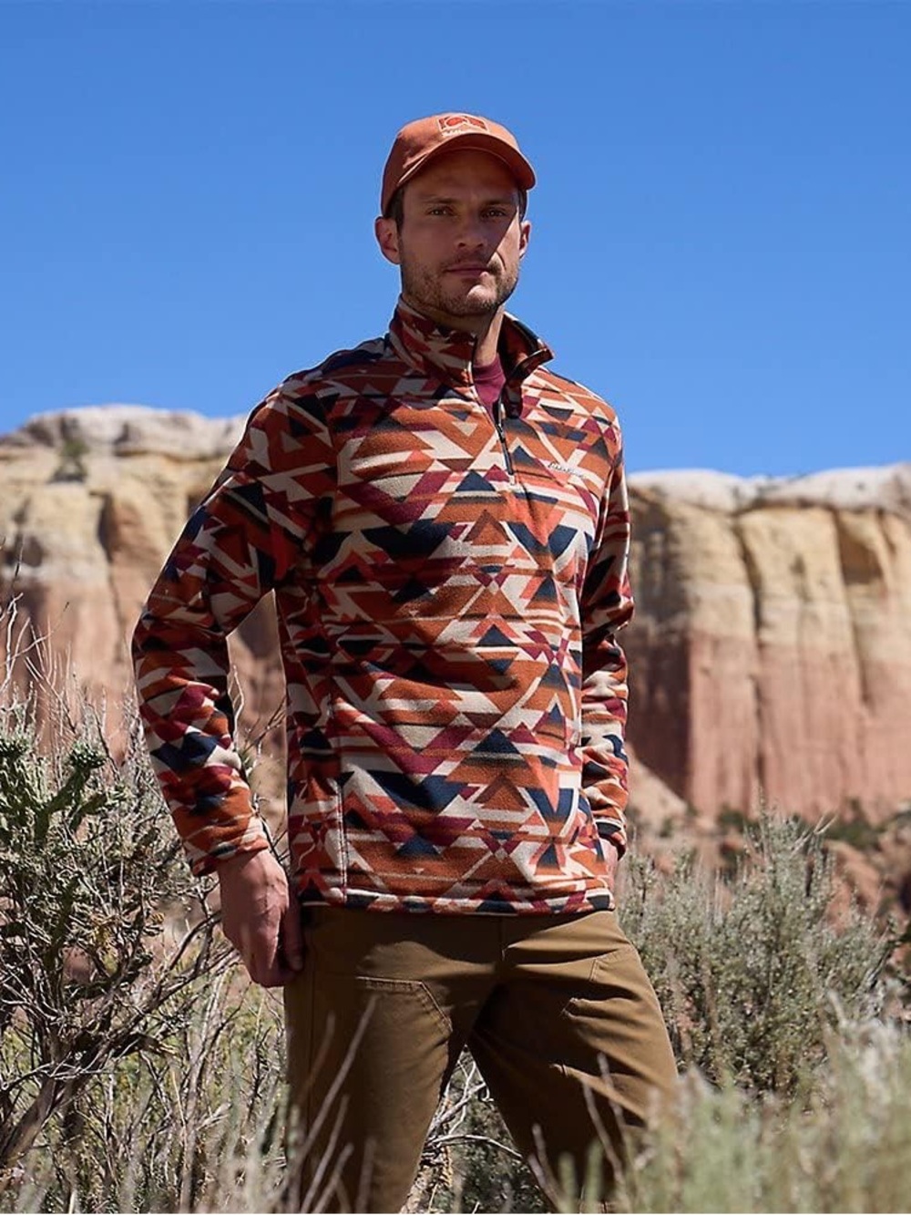 Eddie Bauer Men's Geometric Print Half-Zip Pullover Jacket - Rust Mix